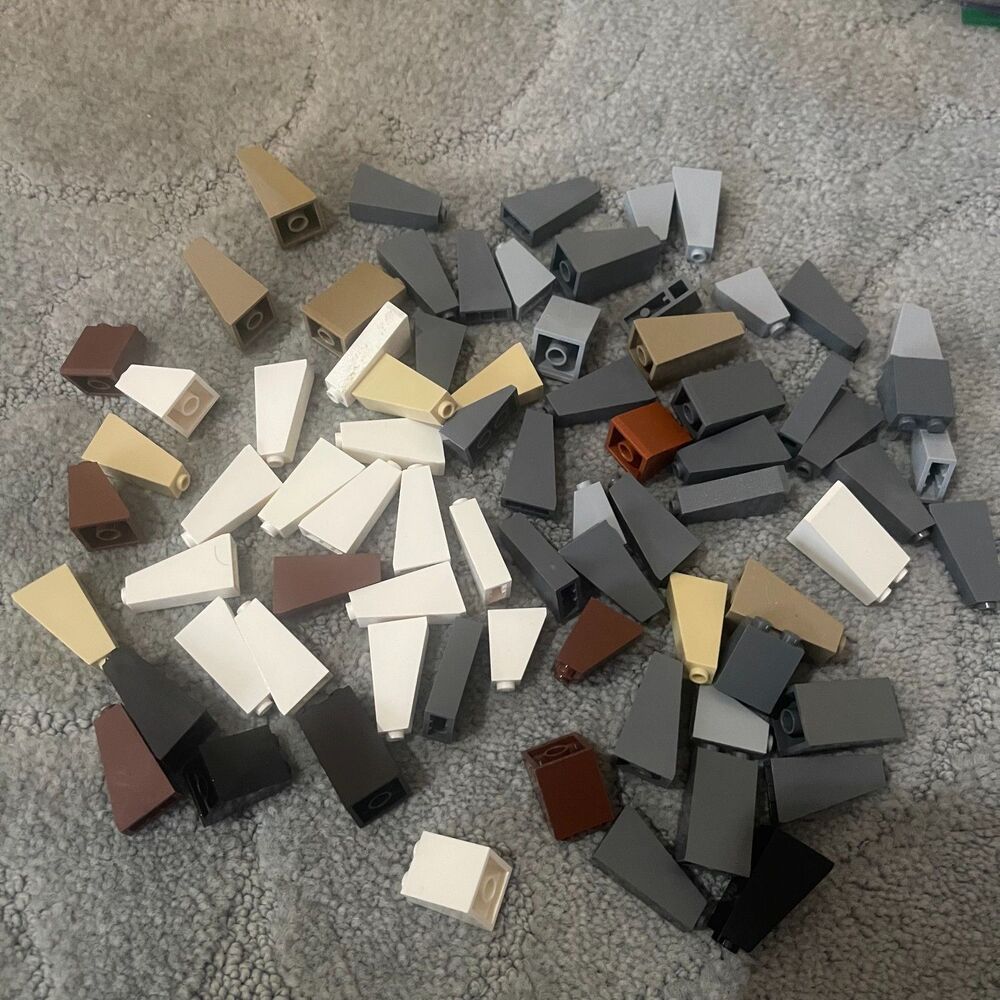 74 Genuine LEGO 2x1x3 2x1x2 Slopes Mixed Colors Pieces # 4460 3665 White Gray